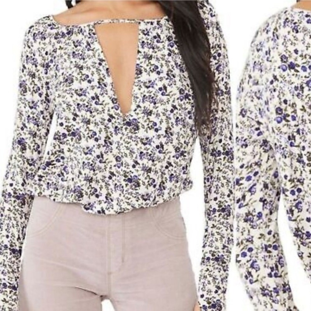 Intimately Free People Bodysuit Women's M Kaya Print Cutout in Floral Ivory